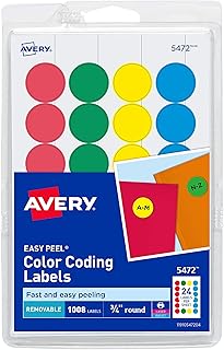 Съемные цветные этикетки Avery, съемный клей, разные цвета, диаметр 3/4 дюйма, 1008 этикеток (5472)