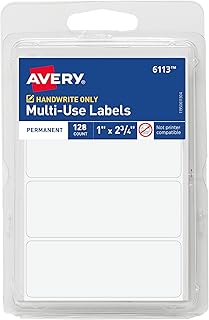 Многоразовые перманентные этикетки Avery, 1" x 2,75", белые, не требуют печати, всего 128 пустых этикеток (6113)