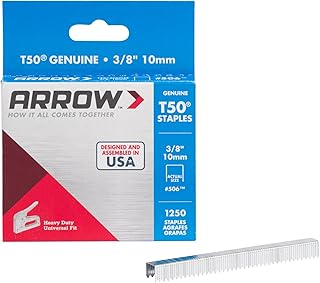 Скобы Arrow 506 T50 для тяжелых работ, длина ножки 3/8 дюйма, ширина коронки 3/8 дюйма, скобы для обивки, строительства, мебели, рукоделия, упаковка 1250 штук.