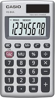 Миниатюрный 6-функциональный калькулятор Casio HS-8VA | Большой 8-разрядный ЖК-дисплей | Питание от солнечной батареи с резервным питанием от аккумулятора | Стандартный функционал | Портативный карманный размер