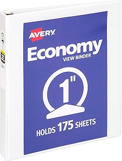 Папка-скоросшиватель Avery Economy View на 3 кольца, круглые кольца 1 дюйм, 1 белая папка (05711)